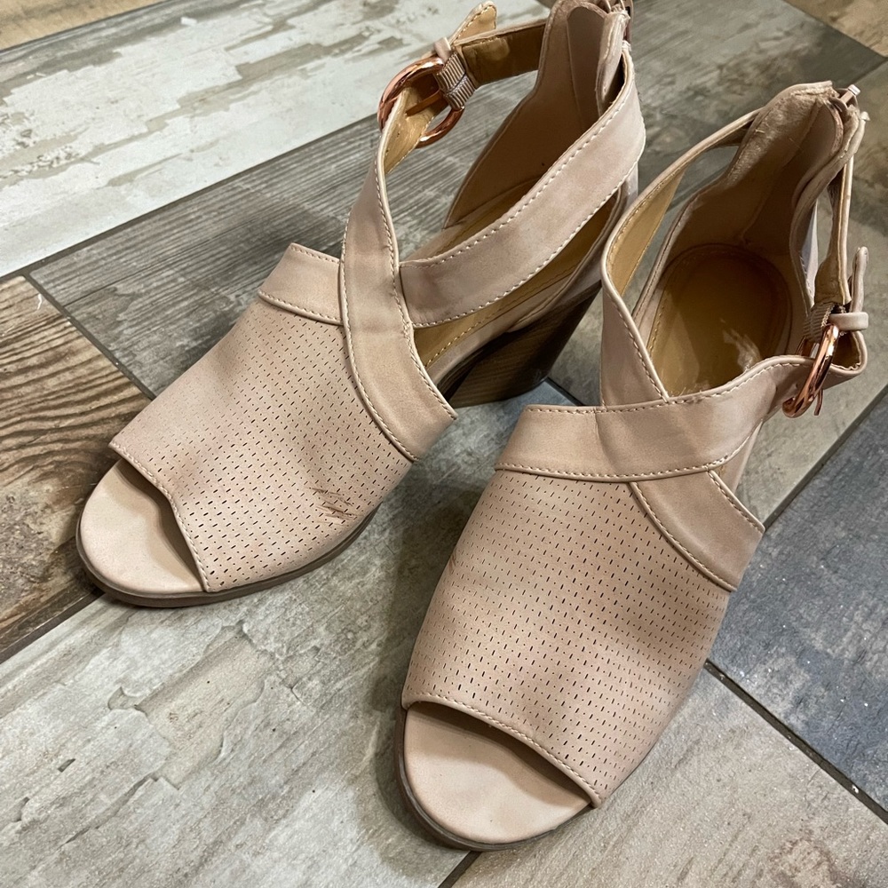 Blush & Rose Buckle Peep Toe Heels